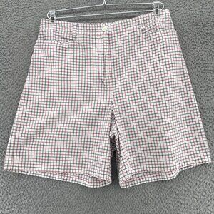 Talbots Shorts Womens 12 White Multi Plaid Stretch Cotton Stretch Chino Casual